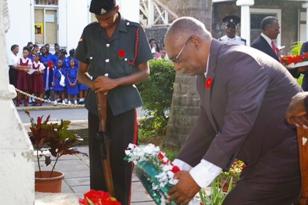 Premier of Nevis, Hon.Joseph Parry laying wreath at Remembrance Service 2010 (FILE PHOTO)